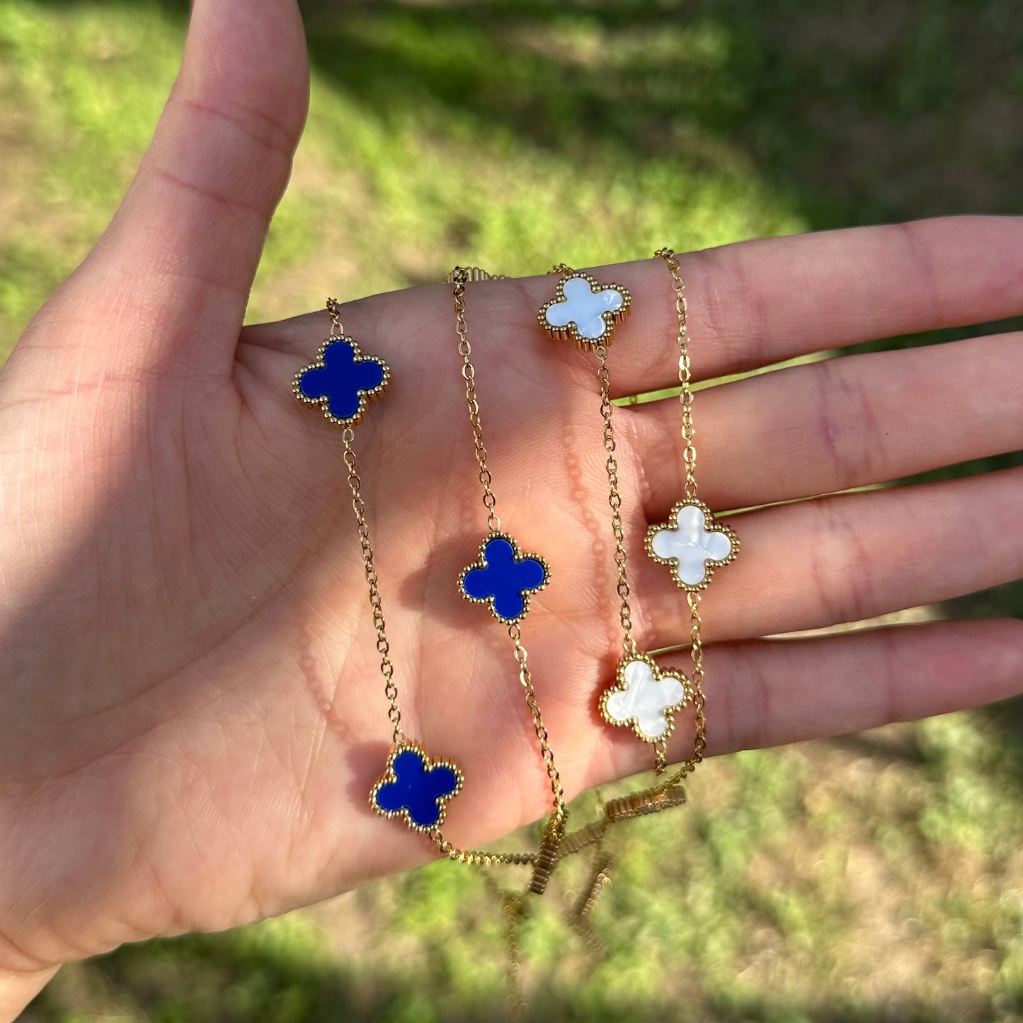 Collar Trébol Largo Azul