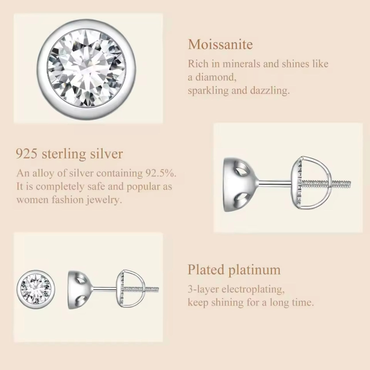 Aretes Round Moissanite .5ct