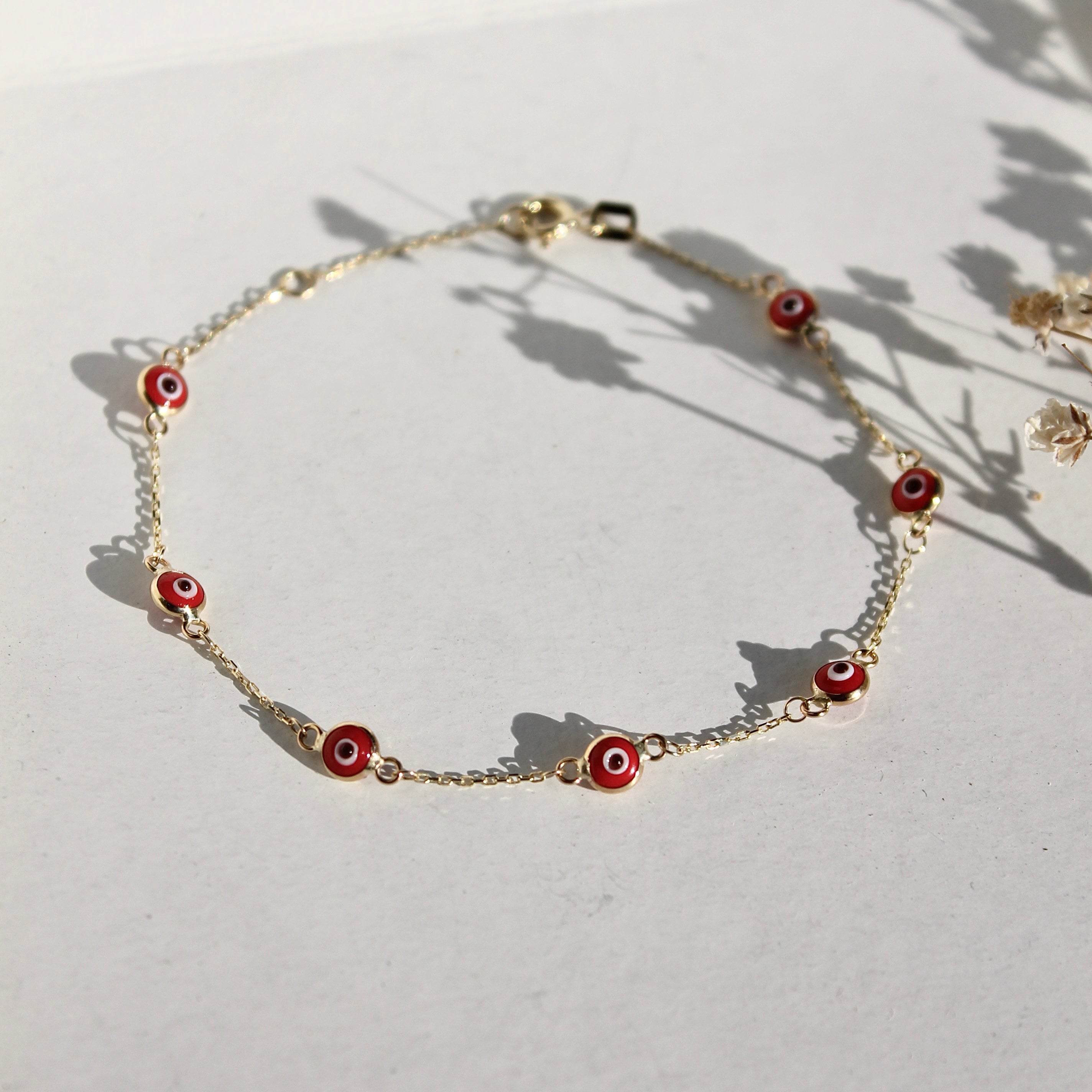 Pulsera Ojitos Turcos Rojos 10k