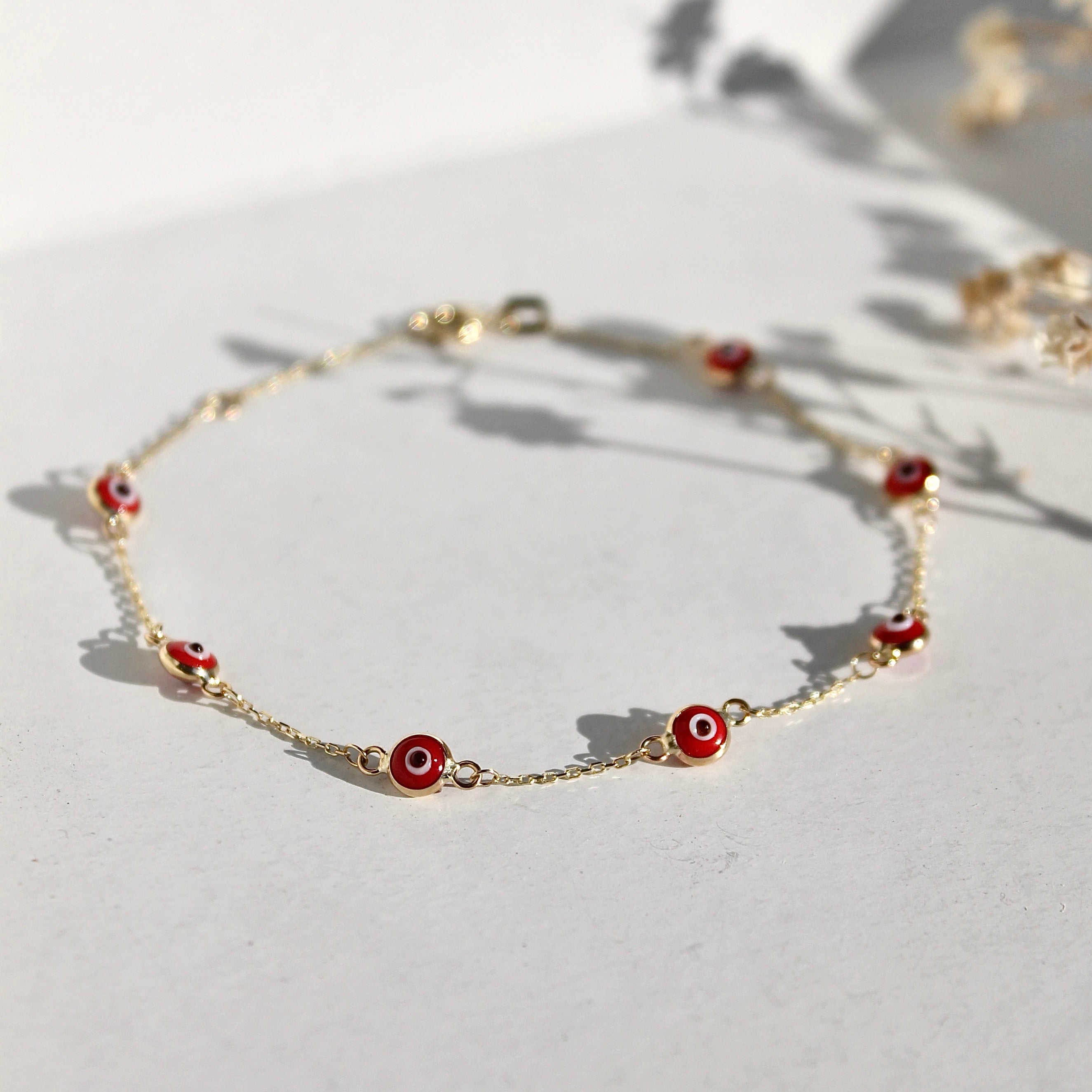 Pulsera Ojitos Turcos Rojos 10k
