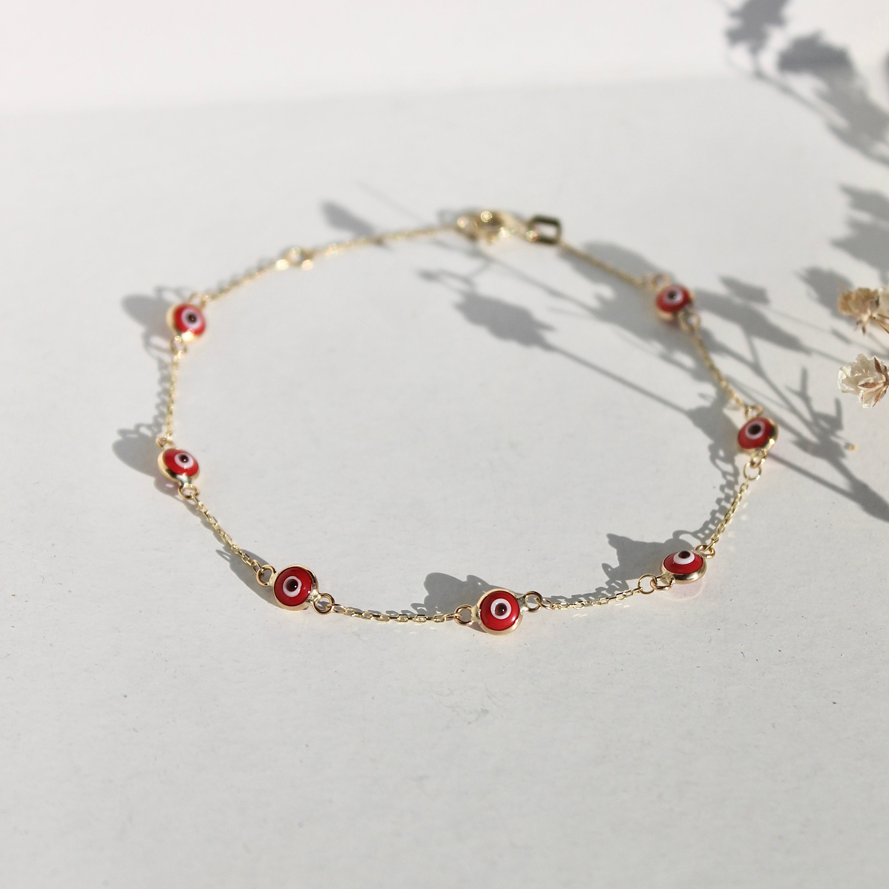 Pulsera Ojitos Turcos Rojos 10k