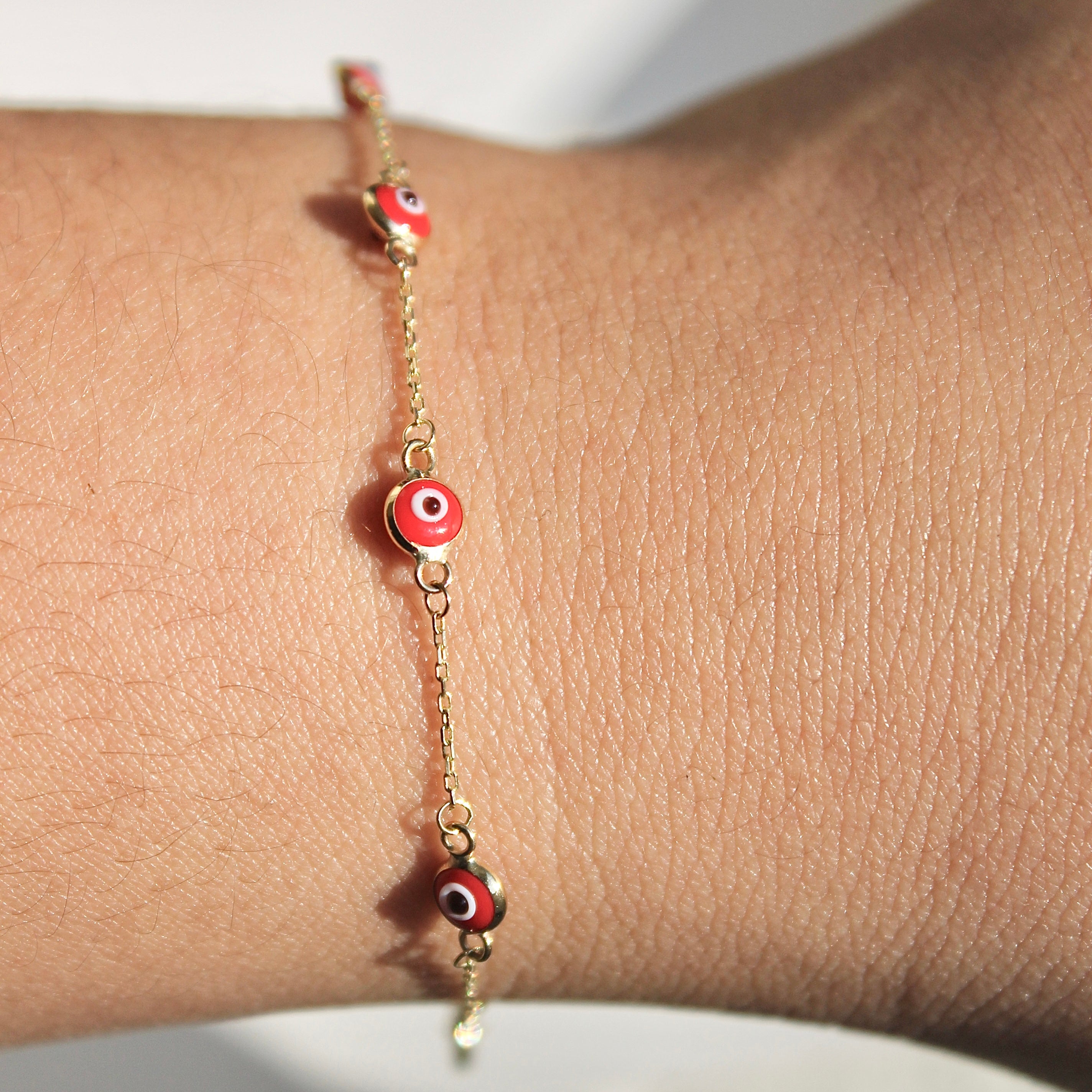 Pulsera Ojitos Turcos Rojos 10k