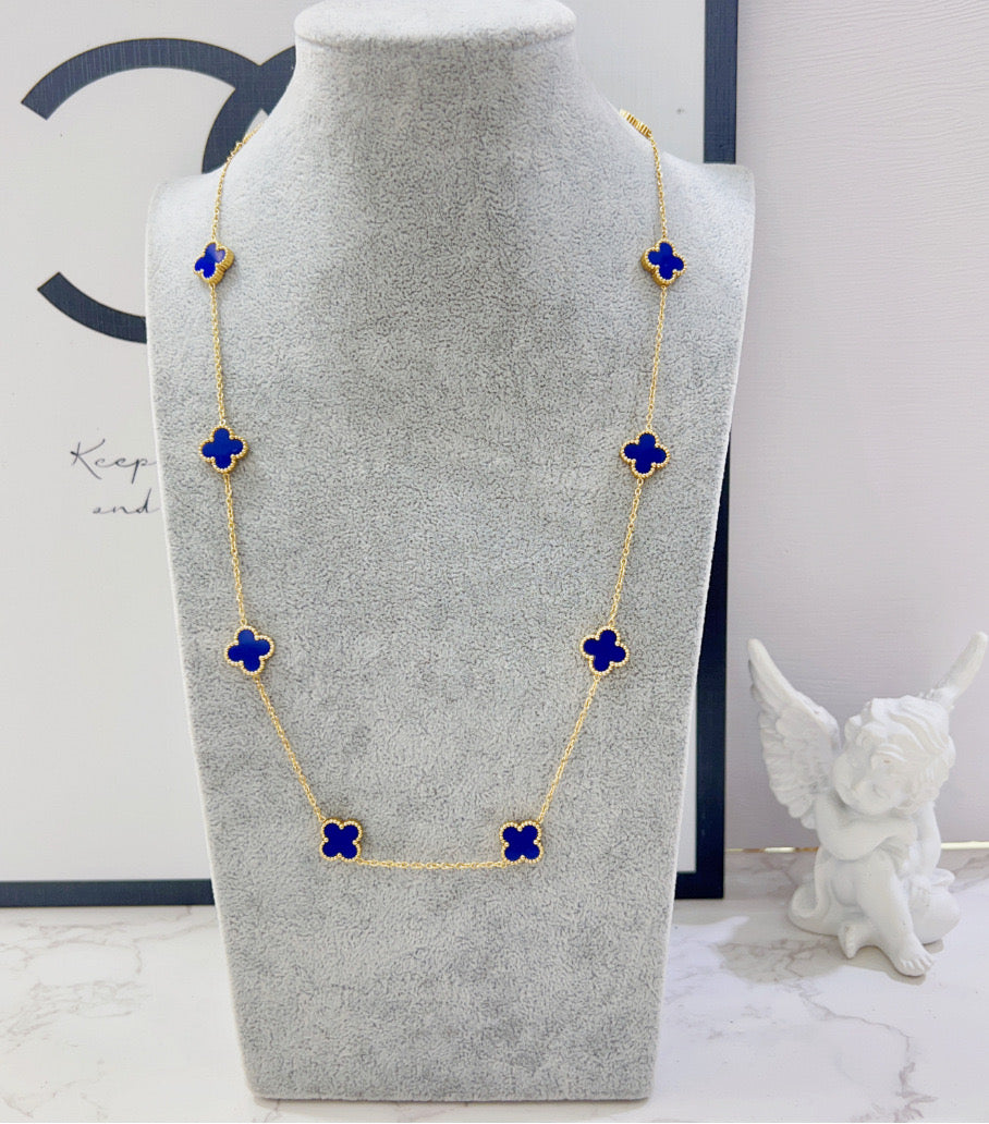 Collar Trébol Largo Azul