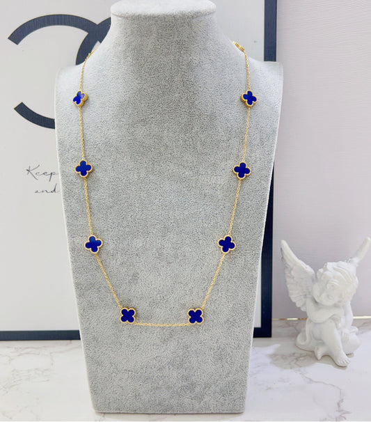 Collar Trébol Largo Azul
