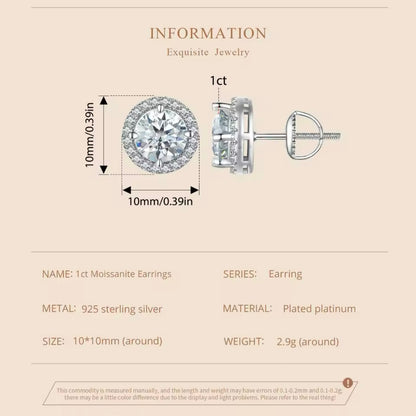 Aretes Halo Moissanite 1ct